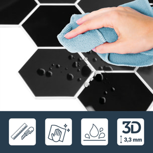 Crédence adhésive murale 3D  - Effet carrelage hexagonal 4 pièces - Noir