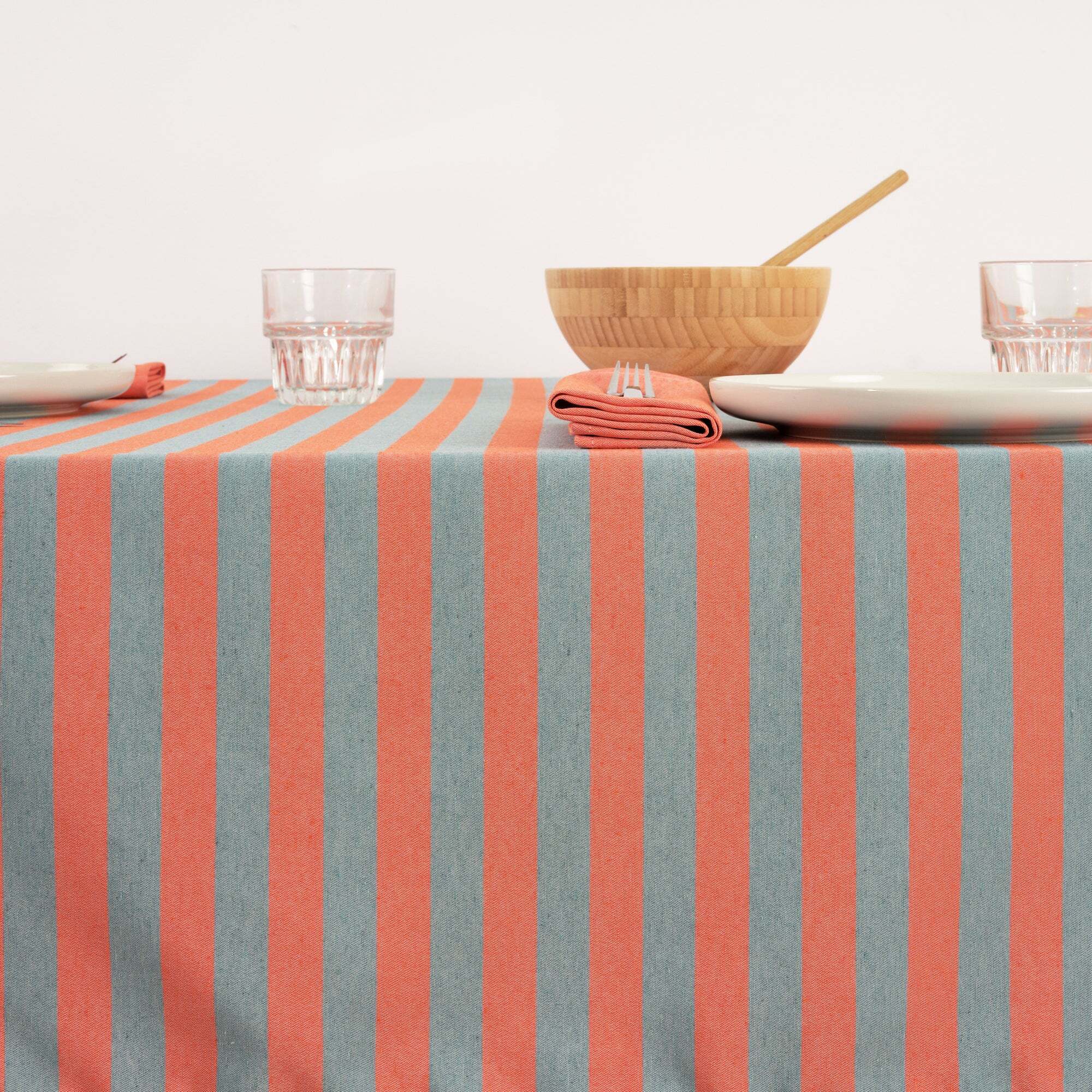 Nappe en tissu jacquard Maglia rayé Orange et Eau