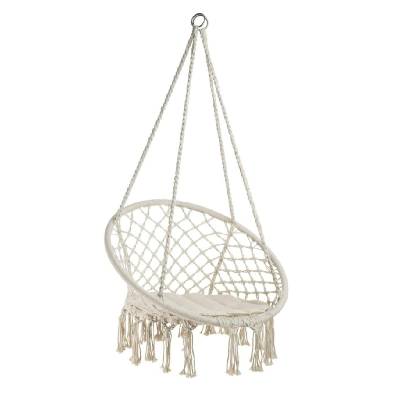 Amaca da Giardino Poltrona Sospesa Amaca da Appendere Macramè con Cuscino | Dondolo ad Uncinetto (Bianco)