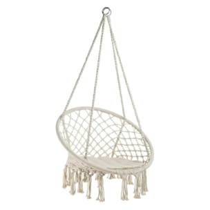 Amaca da Giardino Poltrona Sospesa Amaca da Appendere Macramè con Cuscino | Dondolo ad Uncinetto (Bianco)
