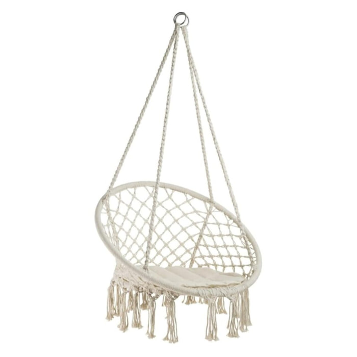 Amaca da Giardino Poltrona Sospesa Amaca da Appendere Macramè con Cuscino | Dondolo ad Uncinetto (Bianco)