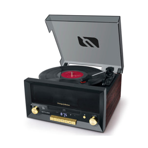 MUSE MT-112 W Negro (Wood) Microcadena con tocadiscos estéreo / CD / Radio FM