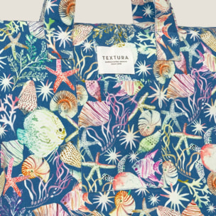 Bolso de playa con estampado marino Sia color azul 100% Algodón