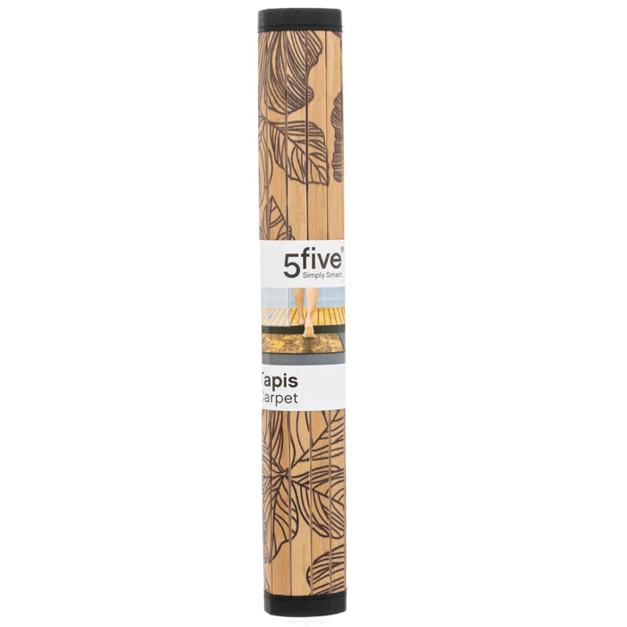 Tapis latte bambou 50x80cm "Black Flora" noir
