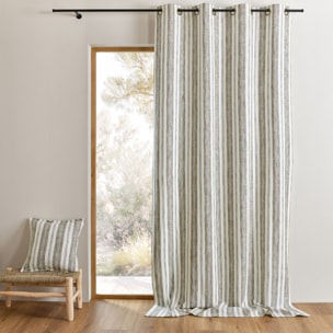 Rideau tamisant en coton flammé à rayures - Kaki