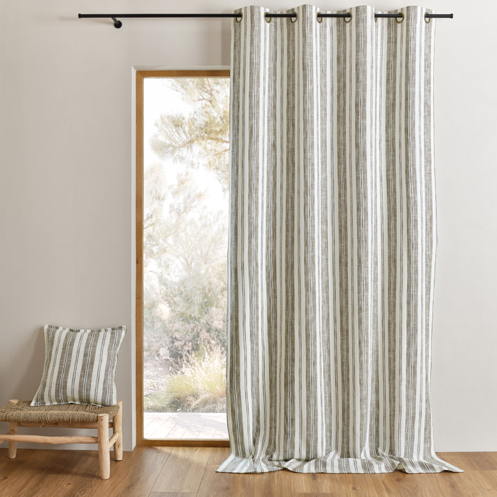 Rideau tamisant en coton flammé à rayures - Kaki