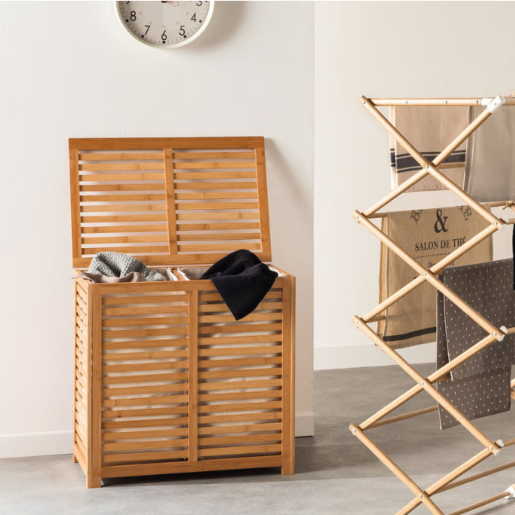 Panier à linge double 100 litres - Naturel
