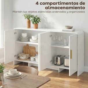 Aparador de Cocina, Armario de Cocina con 4 Estantes, 4 Puertas de Cierre Suave, Bordes Redondeados, Aparador para Comedor, Mueble para TV de 72 Pulgadas, 152x40x80 cm, Blanco