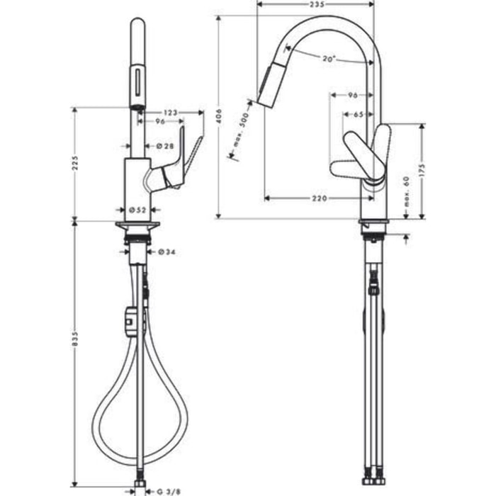 Mitigeur de cuisine Focus M41 , avec douchette extractible 2 jets chromé - HANSGROHE - 31815000