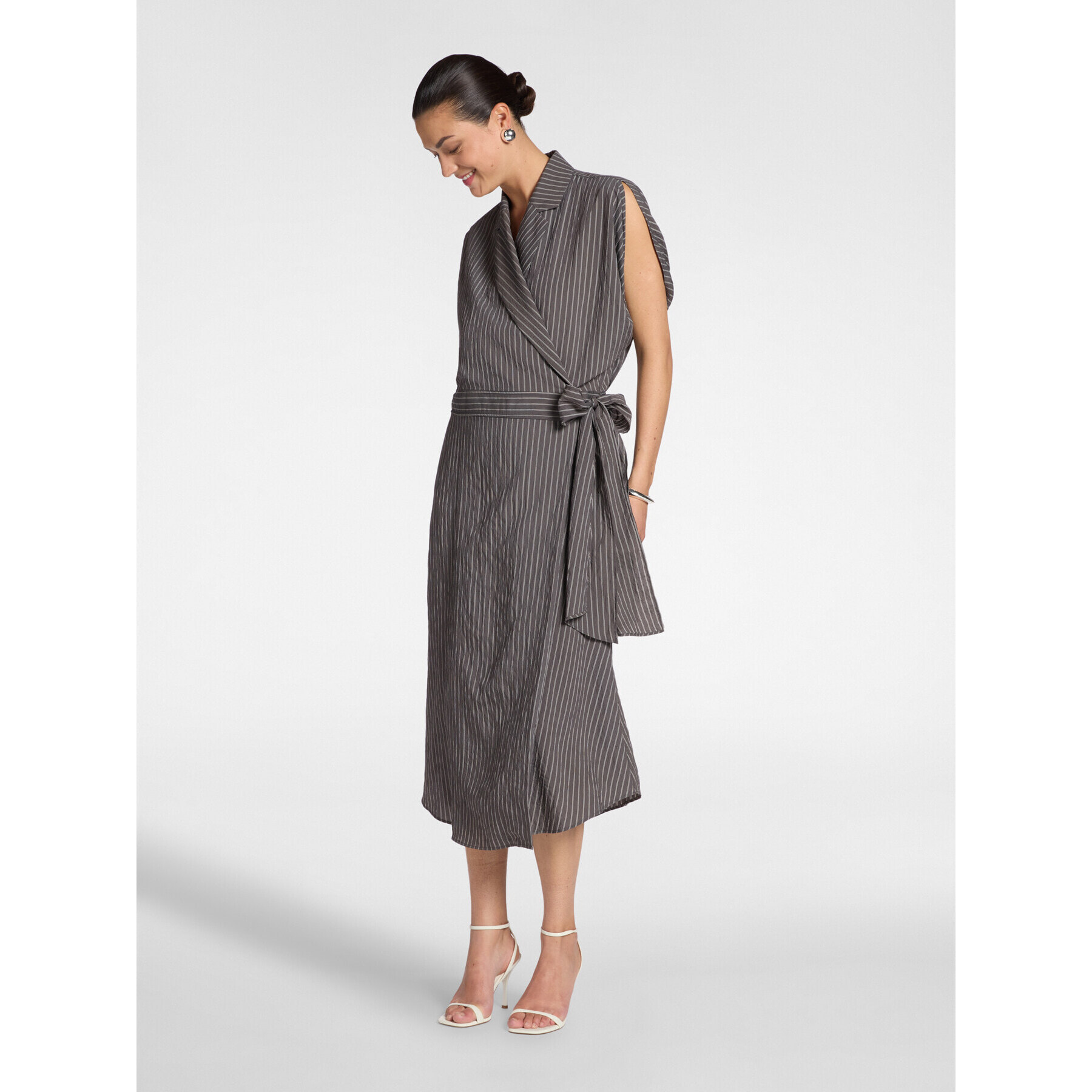 Elena Mirò - Vestido camisero de mezcla de modal a rayas - Gris