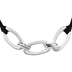 Collar Candado en plata chapado y cadena singular eslabón rectangular. "Gloria Mago"