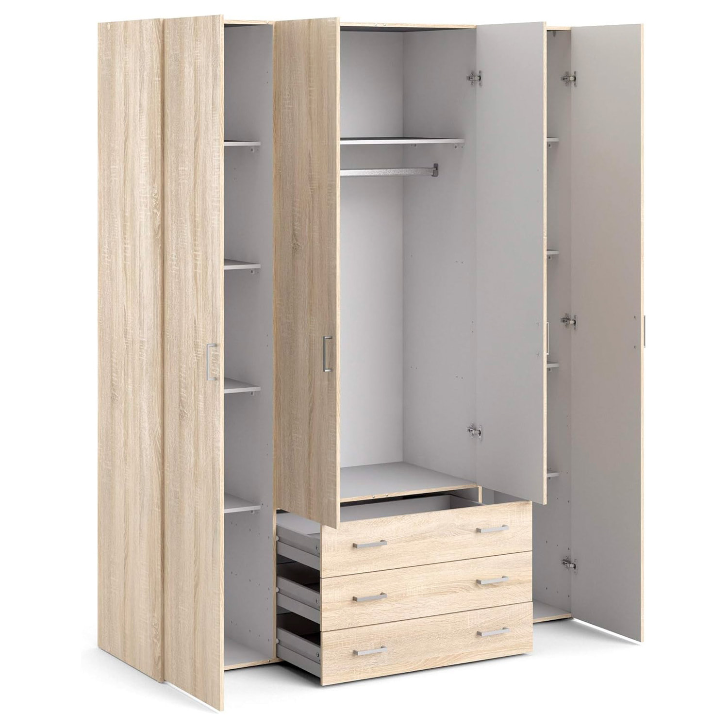 Armadio Guardaroba Con 4 Ante E 3 Cassetti Design Moderno Ampio Vano Con Barra Appendiabiti e Ripiani Salvaspazio Abiti 154 x 49.5 x 200.4 Cm Rovere