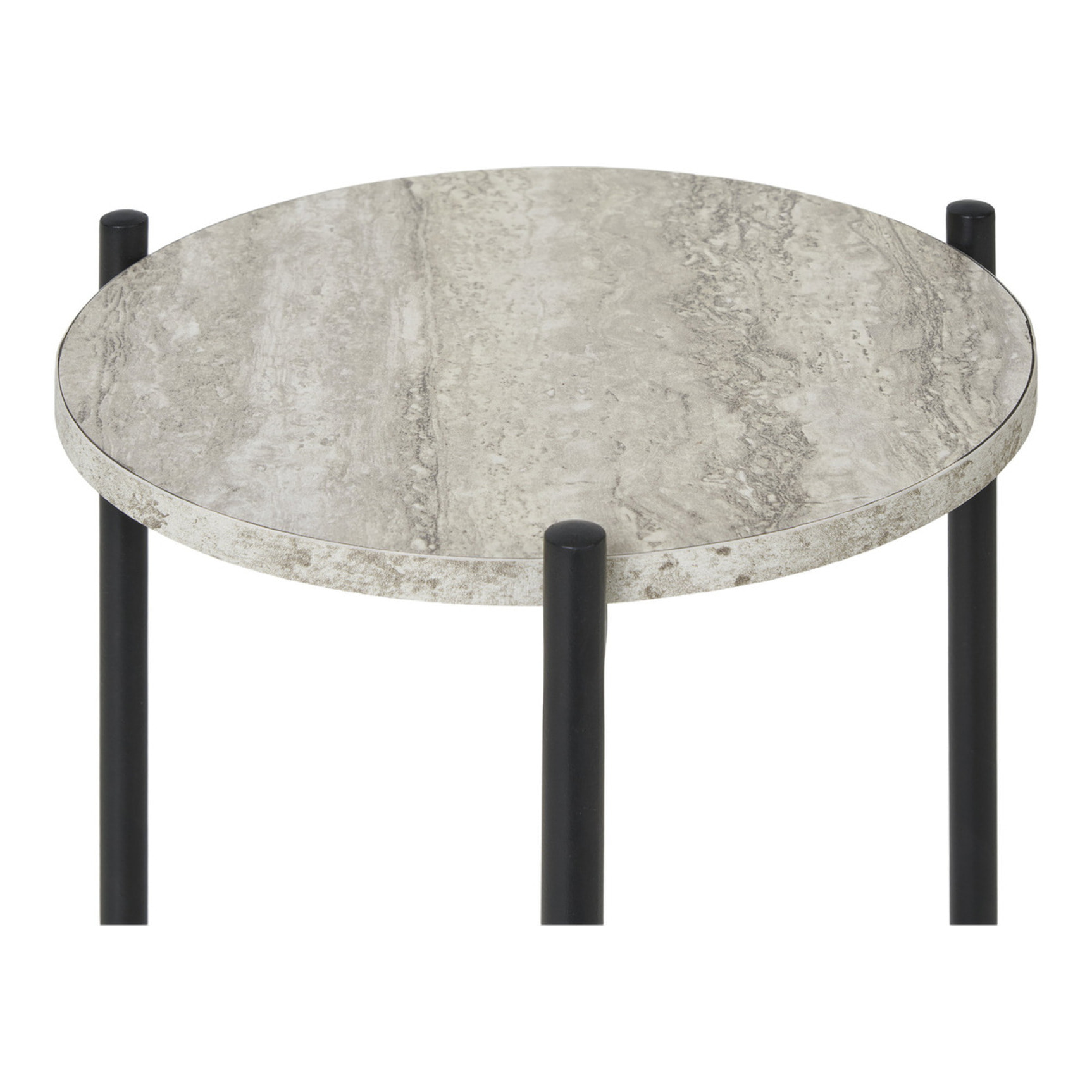 Tavolino d'Appoggio Leuven Effetto Travertino con Gambe Nere — Ø27×46 cm