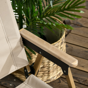 Chaise de plage camping pliante - poignée - structure acier aspect bois oxford beige