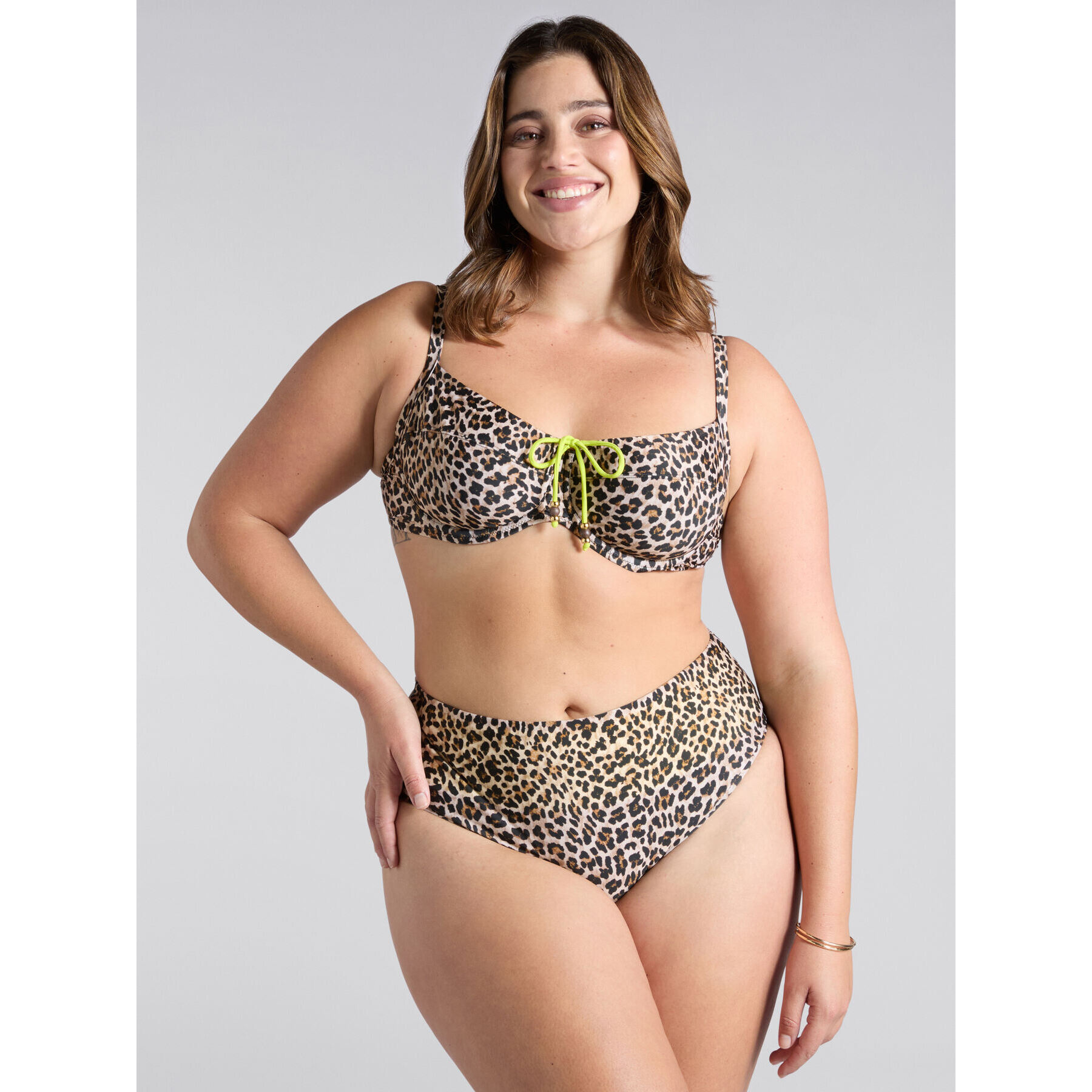 Fiorella Rubino - Bikini con stampa macula e dettagli fluo - Marrone
