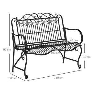 Outsunny Banco Jardín 2 Plazas 110x60x97 cm con Reposabrazos Carga 200 kg Negro