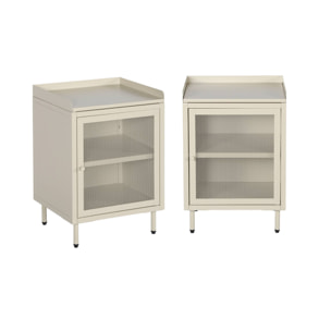 Lot de 2 tables de chevet industrielles métal crème 1 porte grillagée. 40 x 37 x 58.5 cm - Ohio