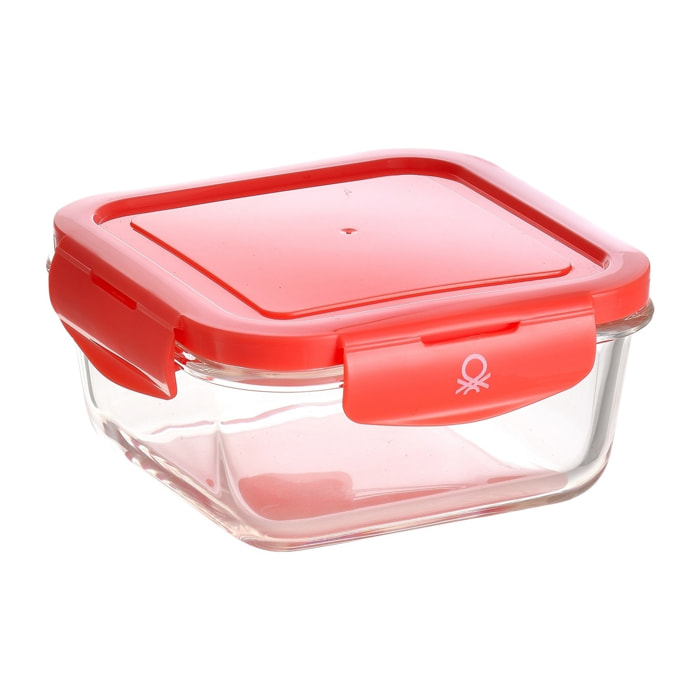 Hermético cuadrado 340ml borosilicato tapa rojo rainbow benetton