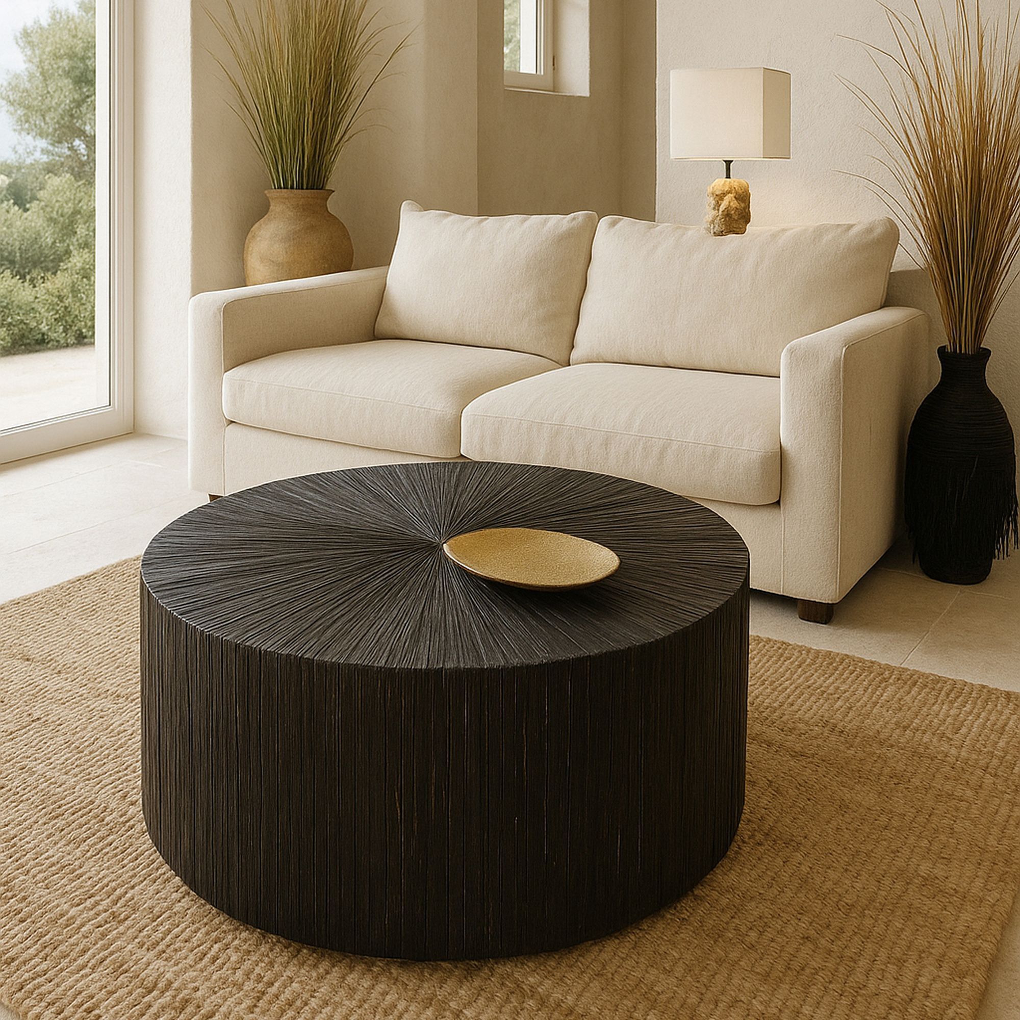Table basse en bois et feuilles de cocotier TUPAI