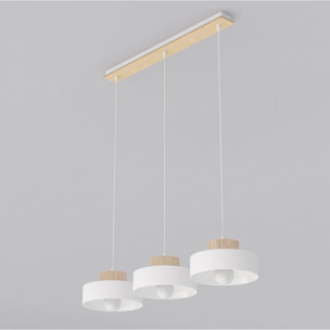 Lampada a sospensione KIVI in acciaio bianco opaco e legno