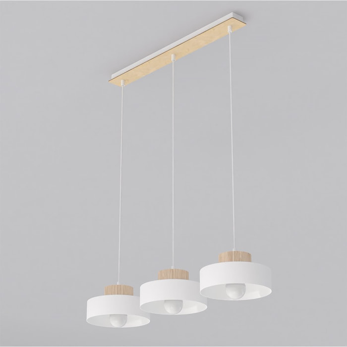 Lampada a sospensione KIVI in acciaio bianco opaco e legno