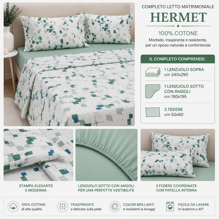 HERMET Completo Letto Matrimoniale Terry Bosco 100% Cotone 240x290 cm