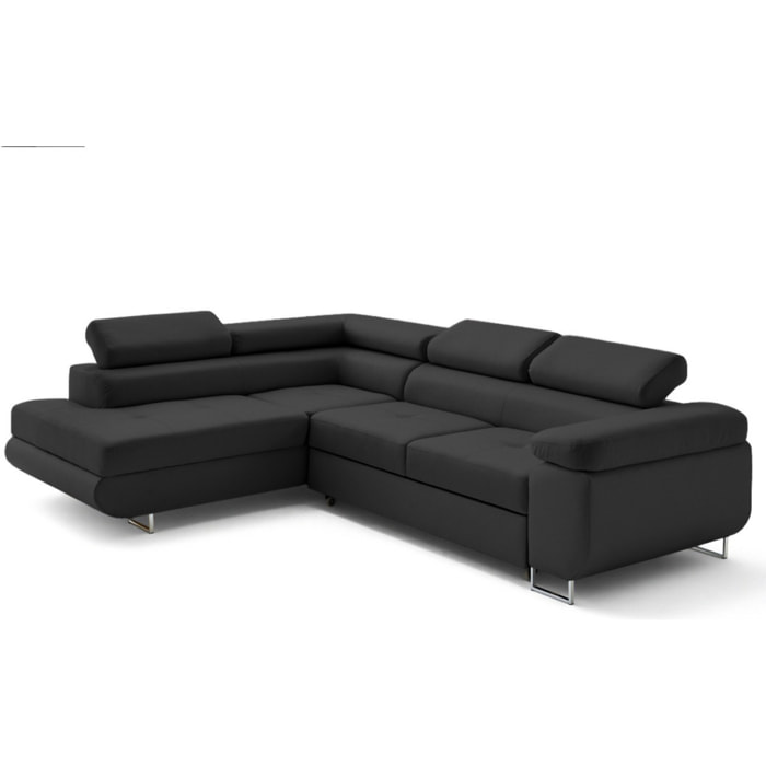 Zaria - canapé d'angle gauche 5 places convertible avec coffre et têtières en simili - Gris Anthracite