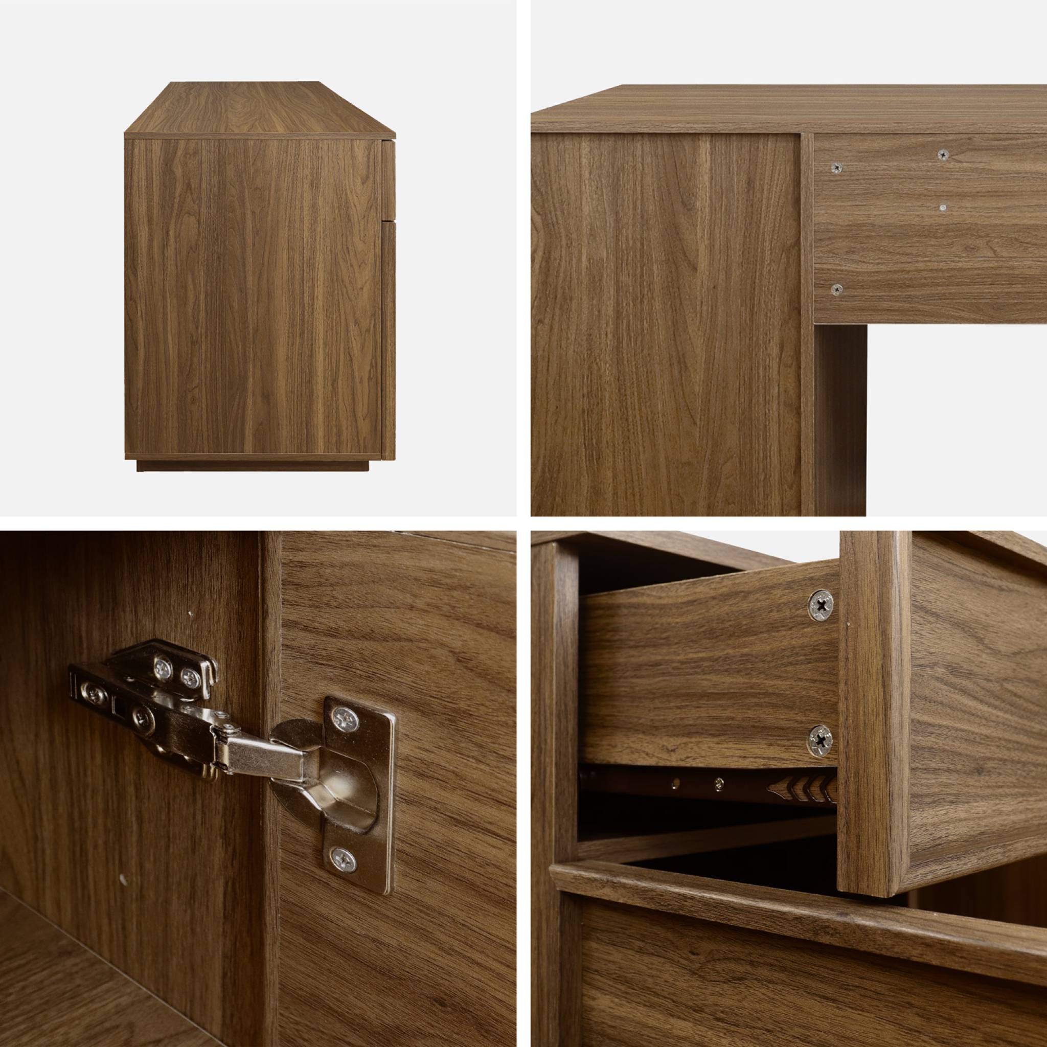 Bureau effet bois noyer 2 portes 2 tiroirs 1 niche 140cm - L 140 x P 55 x H 77cm - Kuba