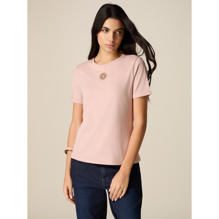 Oltre - T-shirt con intarsio e cristalli - Rosa