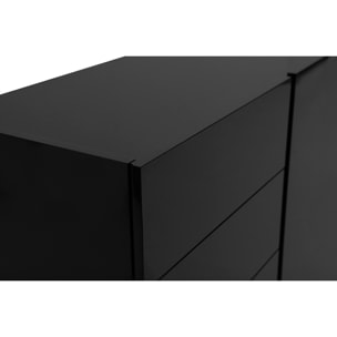 Buffet noir laqué brillant 3 portes 4 tiroirs L200 cm ISAURE