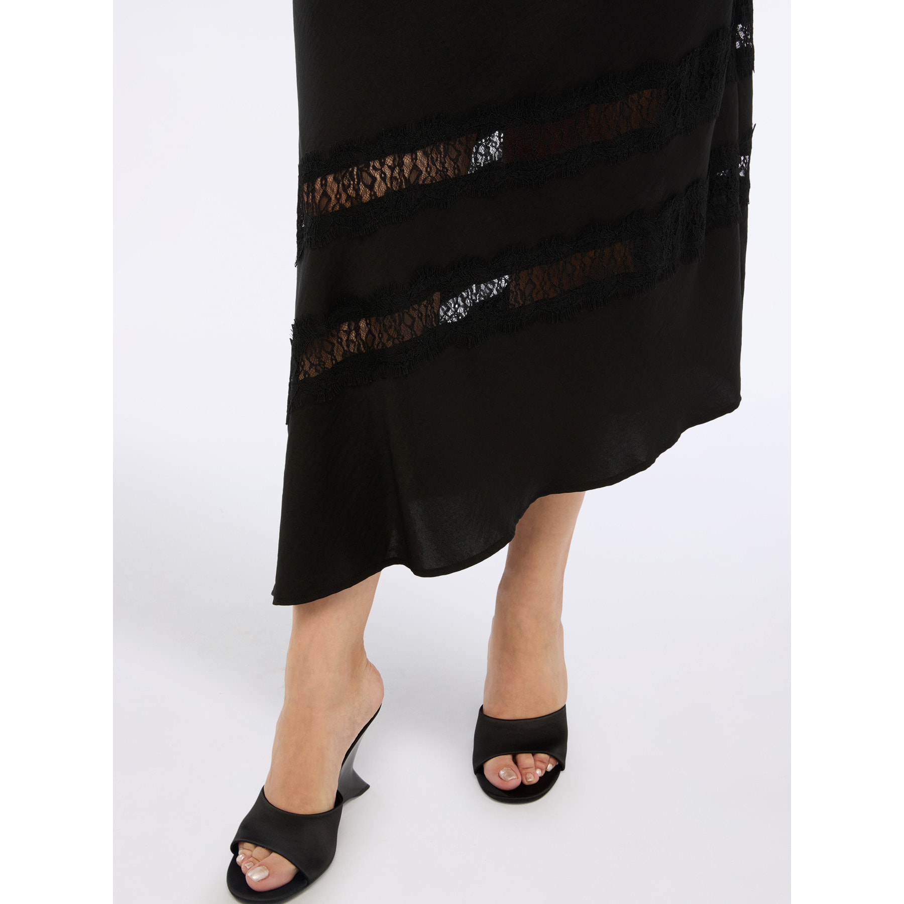 Fiorella Rubino - Gonna lunga svasata in raso con pizzo - Nero