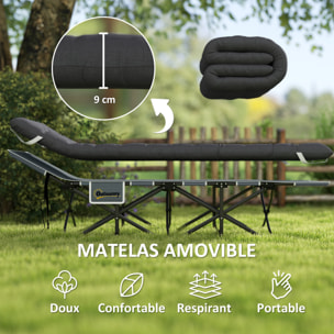 Lit de camp pliable avec matelas grand confort intégré - sac transport inclus - noir