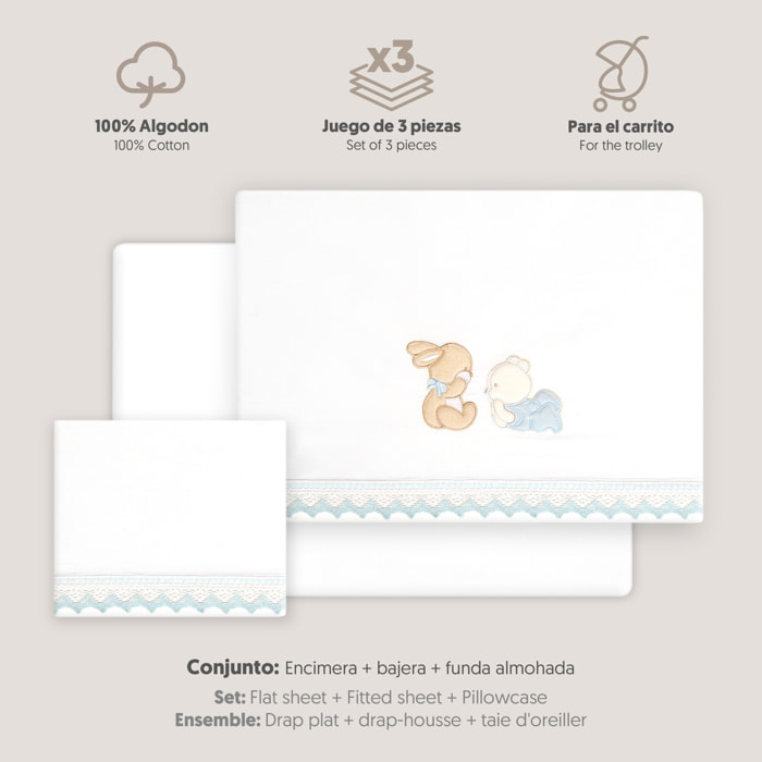 Triptico Coche Oso Tumbado Conejito Bco/Azul