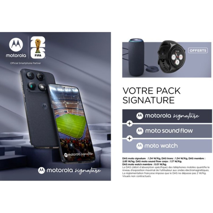 Smartphone MOTOROLA Pack Signature 5G 512Go Bleu + Moto Sound Flow + Watch Motorola Noir