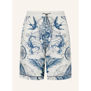 PHILIPP PLEIN Silk Bowling Shorts All-Over Tattoo