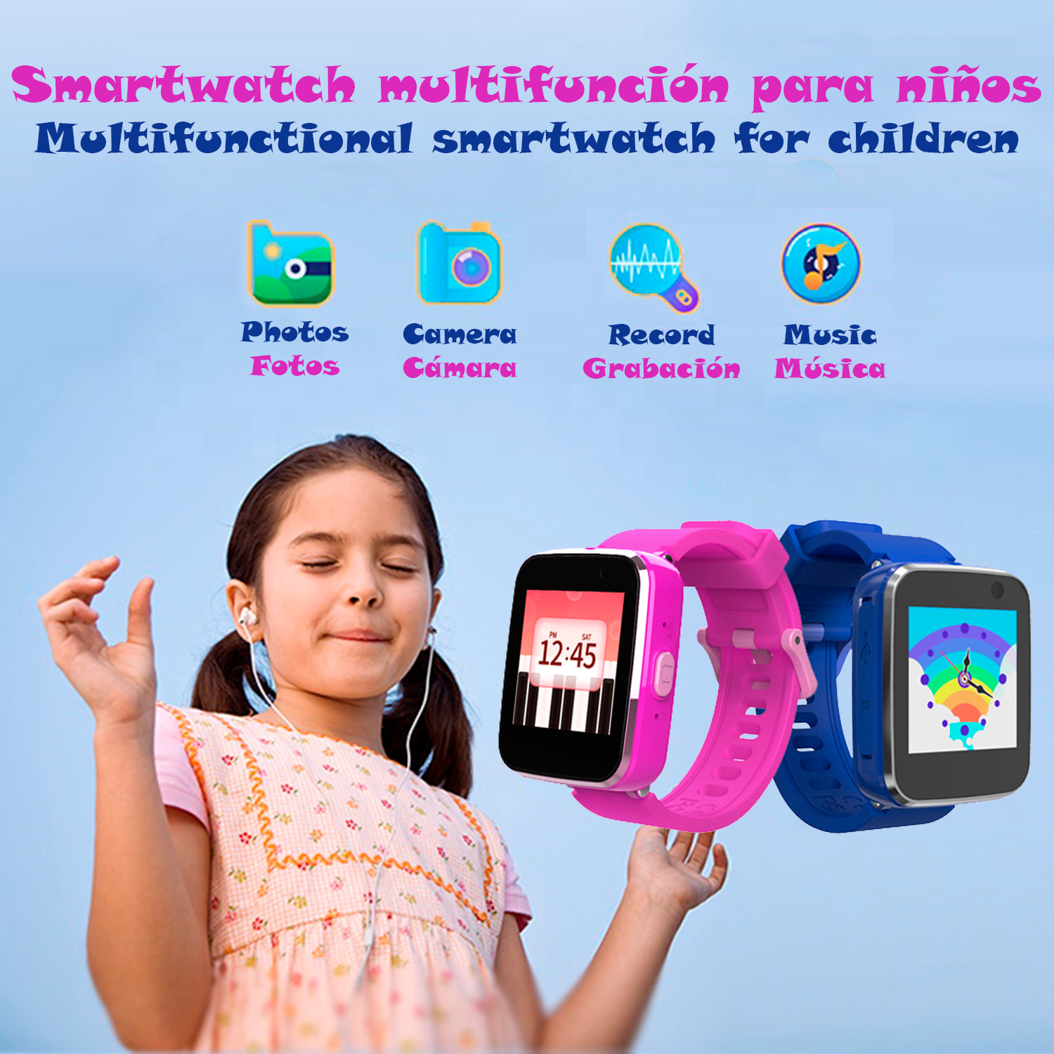 DAM Smartwatch infantil CT5 con cámara de fotos, 5 juegos, grabadora de voz y reproductor de música. 3,8x1,2x5 Cm. Color: Amarillo