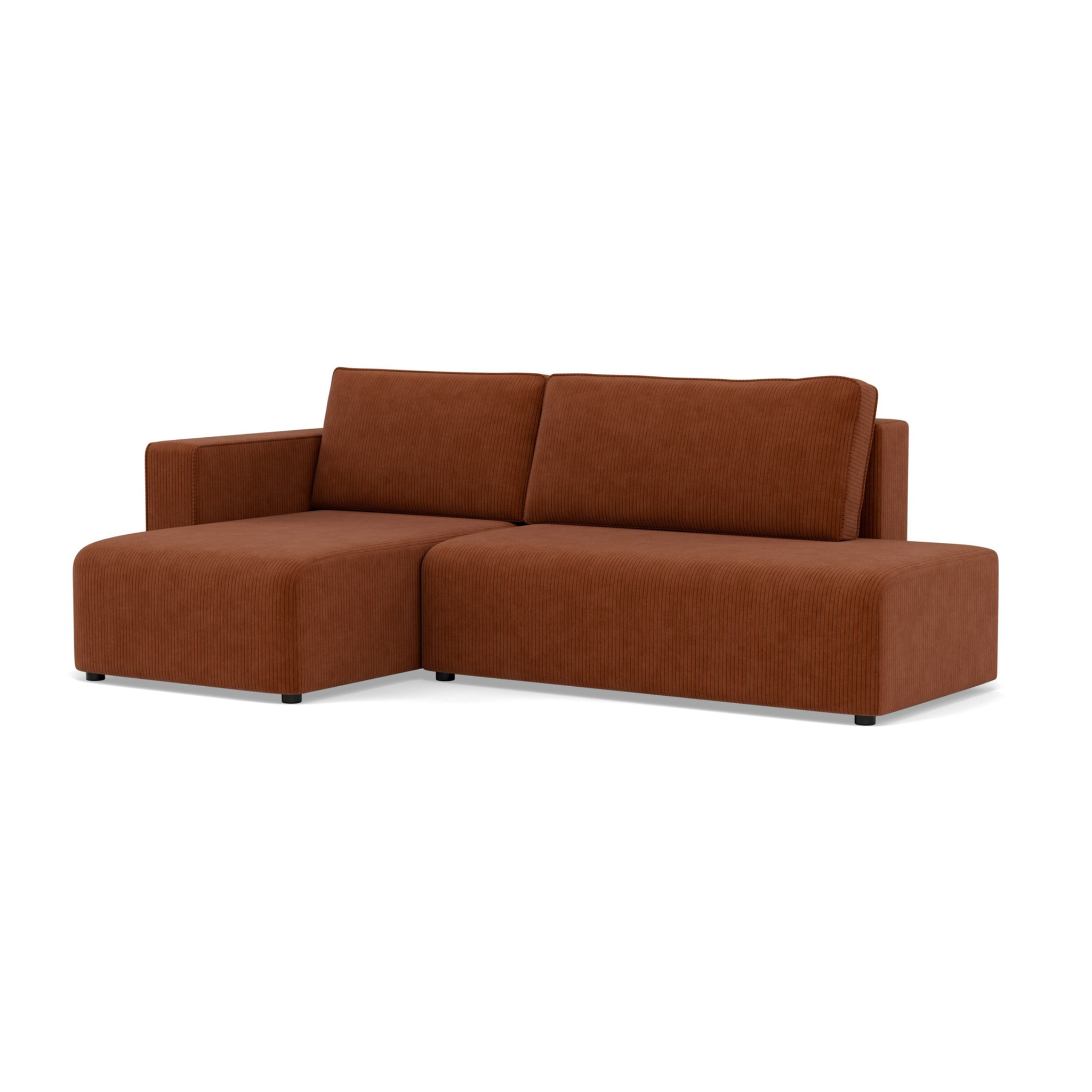 Topaze - canapé d'angle gauche 4 places convertible avec coffre sans accoudoir en velours côtelé - Terracotta