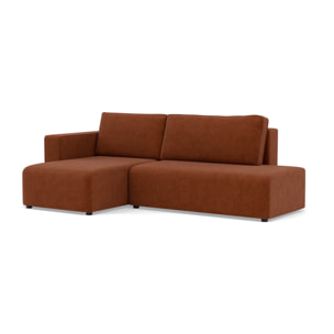 Topaze - canapé d'angle gauche 4 places convertible avec coffre sans accoudoir en velours côtelé - Terracotta