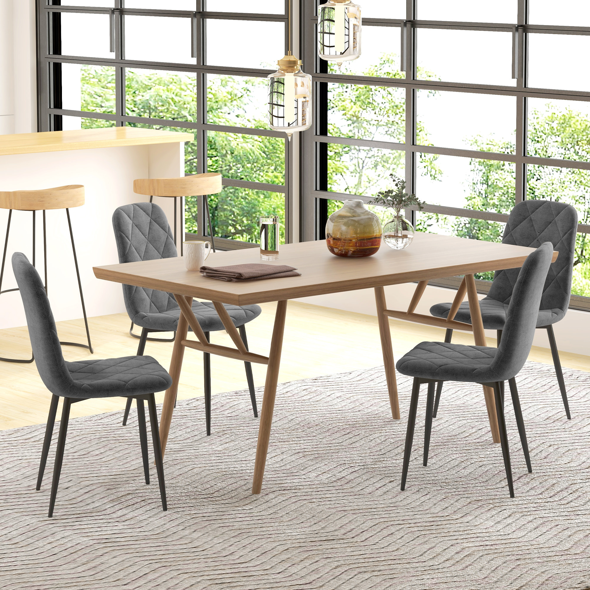 Lot de 4 chaises velours - chaises de salle à manger design Chesterfield - gris