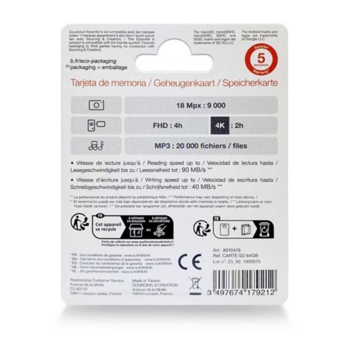 Carte SD ESSENTIELB 64Go SDXC
