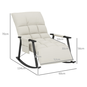 Silla Mecedora con Respaldo y Reposapiés Ajustables Mecedora de Salón Sillón Balancín Tapizado en Microfibra con Bolsillo para Dormitorio 60x134x70 cm Crema