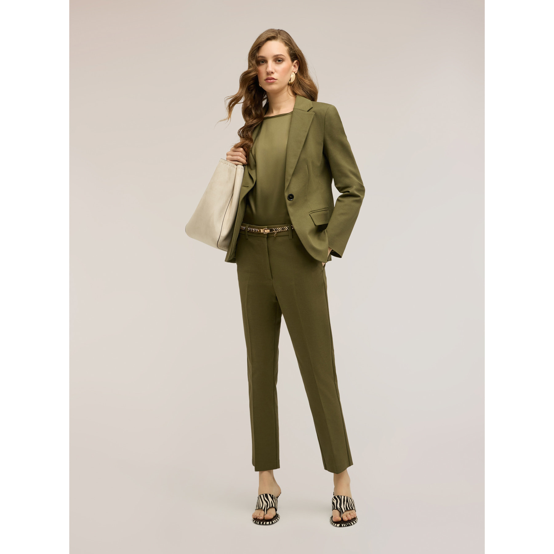 Motivi - Pantaloni regular misto cotone viscosa - Verde militare