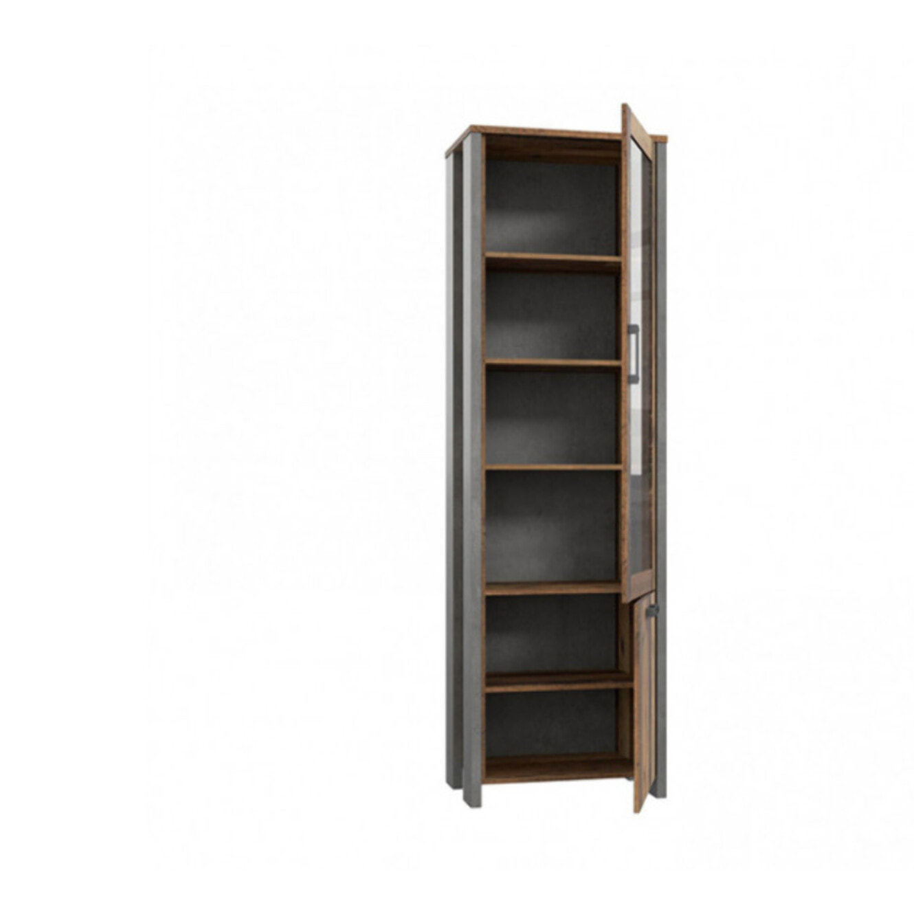 Vitrine en bois H205cm effet bois vieilli avec porte vitrée réversible - FRED