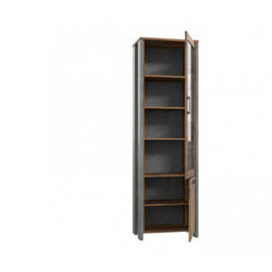 Vitrine en bois H205cm effet bois vieilli avec porte vitrée réversible - FRED