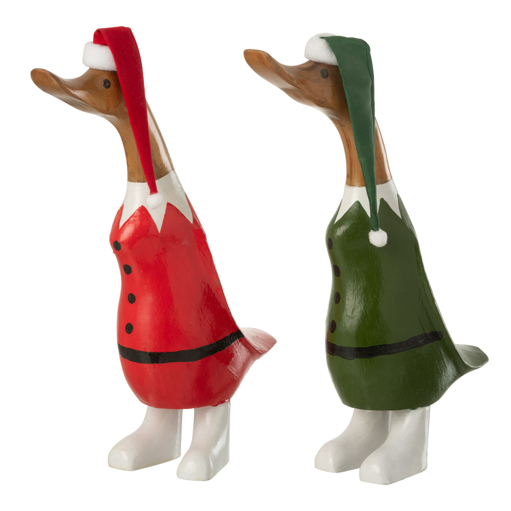 J-Line figurine Canard Chapeau - bois - vert/rouge - large - 2 pièces