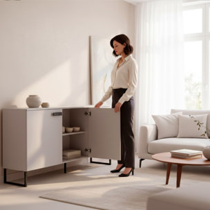 Madia con 3 Ante E Ripiani Interni Mobile Soggiorno Moderno In Melaminico Con Maniglie E Piedini Neri Per Sala da Pranzo 184 x 86 x 40 Cm Cashmere