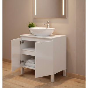 Mobile Bagno Sotto Al Lavabo Da Appoggio Con 2 Ante E Mensola Interna Salvaspazio Moderno Per lavabi Con Colonna  60 x 40 x 63.5 Cm Bianco Lucido