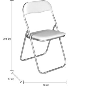 Sedia pieghevole Dgraf, Set di 4 sedie salvaspazio, Sedia per ospiti, Seduta per riunioni in simil ecopelle, 43x47h80 cm, Bianco