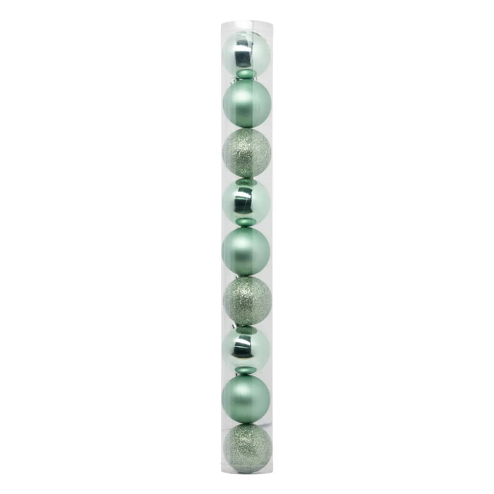 Boule de Noël plastique 60mm x9 vert amande