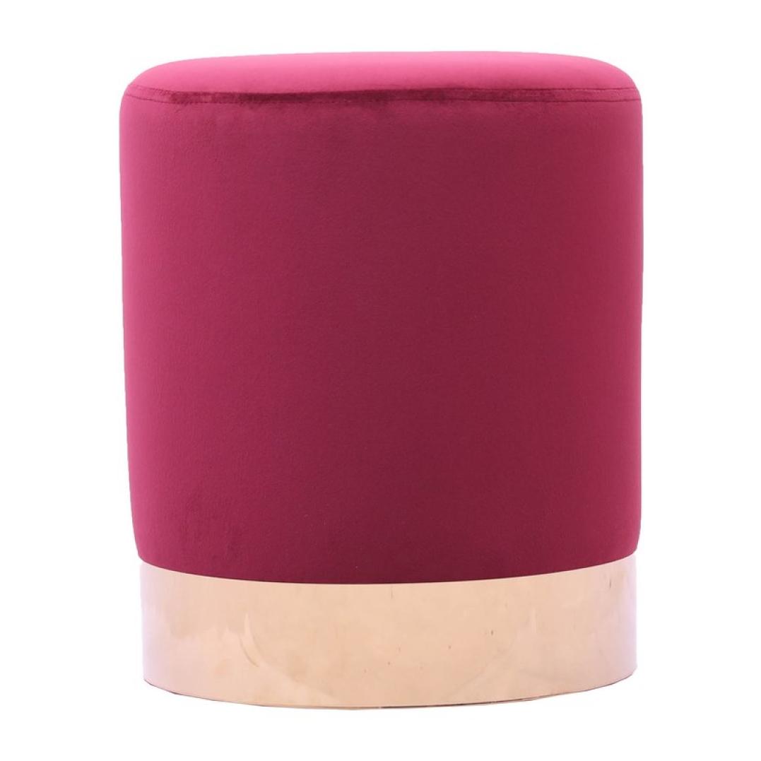 Pouf design con placca dorata e velluto amaranto